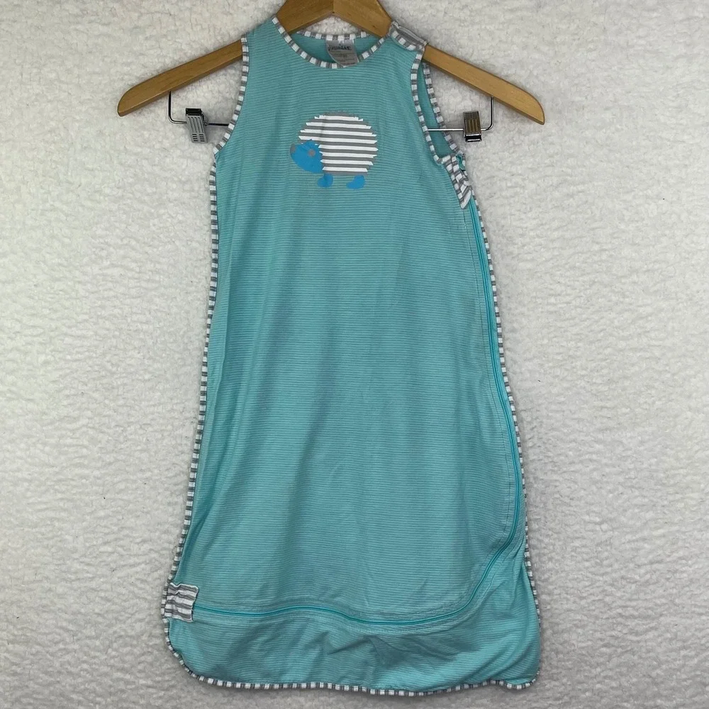 Nuzzlin Baby Sleep Bag Teal Striped Hedgehog Sleeveless Wearable Blanket
